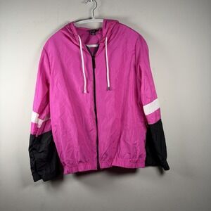 Love J 80's Style Zip Up Track Jacket In Neon Pink Hood Light Material Stripe